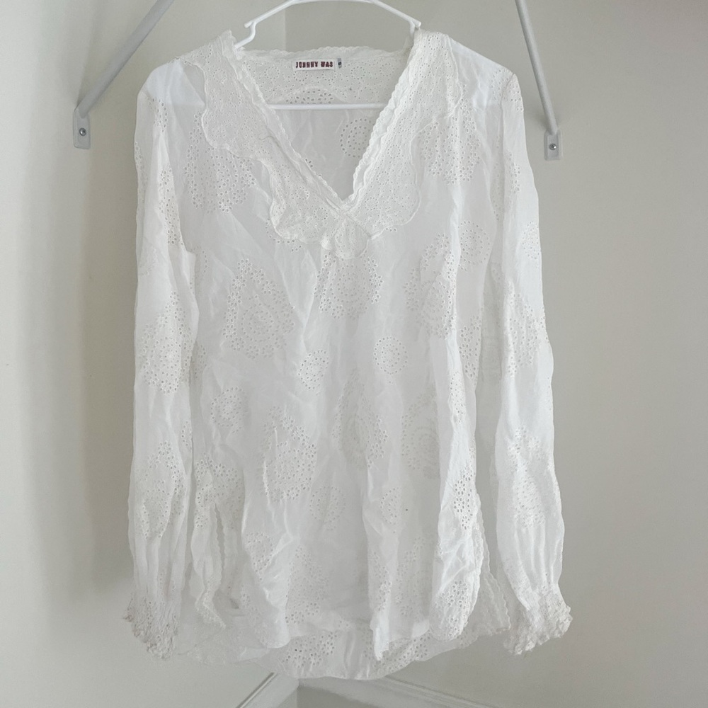 Johnny Was Eyelet Lace Top White Long sleeve